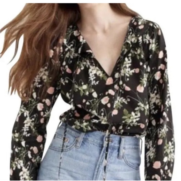 J Crew Point Sur Peasant Top Liberty London Art Fabric Poppy Dream Black Sz XS - Picture 3 of 16